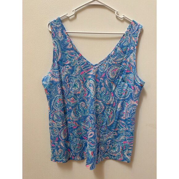 Lilly Pulitzer Gigi Top Womens XL X-Large Blue Paisley Tank Top - Picture 1 of 3